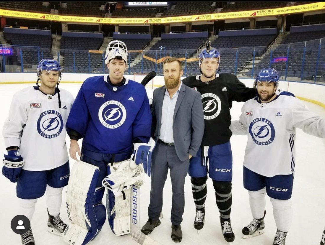 On the ice at Amalie Arena with the Tampa Bay Lightning, for the VR experience we created for the team.